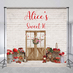 Aperturee - Aperturee White Brick Wall Door Custom Name Sweet 16 Backdrop