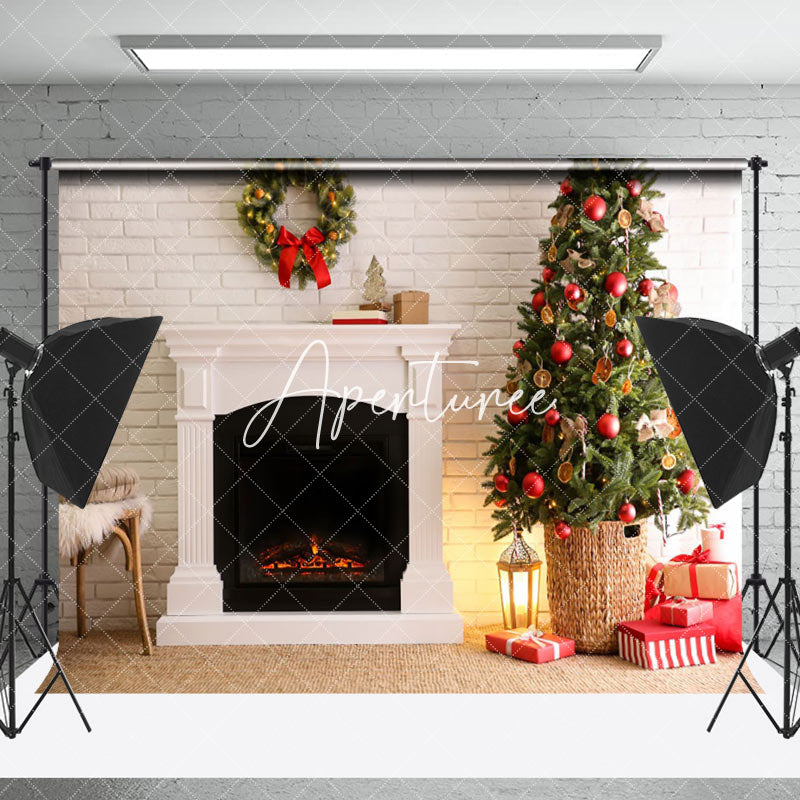 Aperturee - Aperturee White Brick Wall Garland Decoration Christmas Backdrop