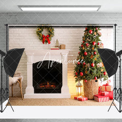 Aperturee - Aperturee White Brick Wall Garland Decoration Christmas Backdrop