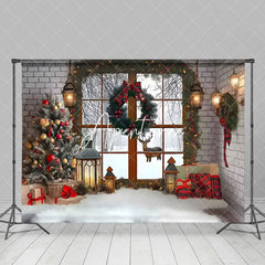 Aperturee - Aperturee White Brick Wall Interior Christmas Photo Backdrop