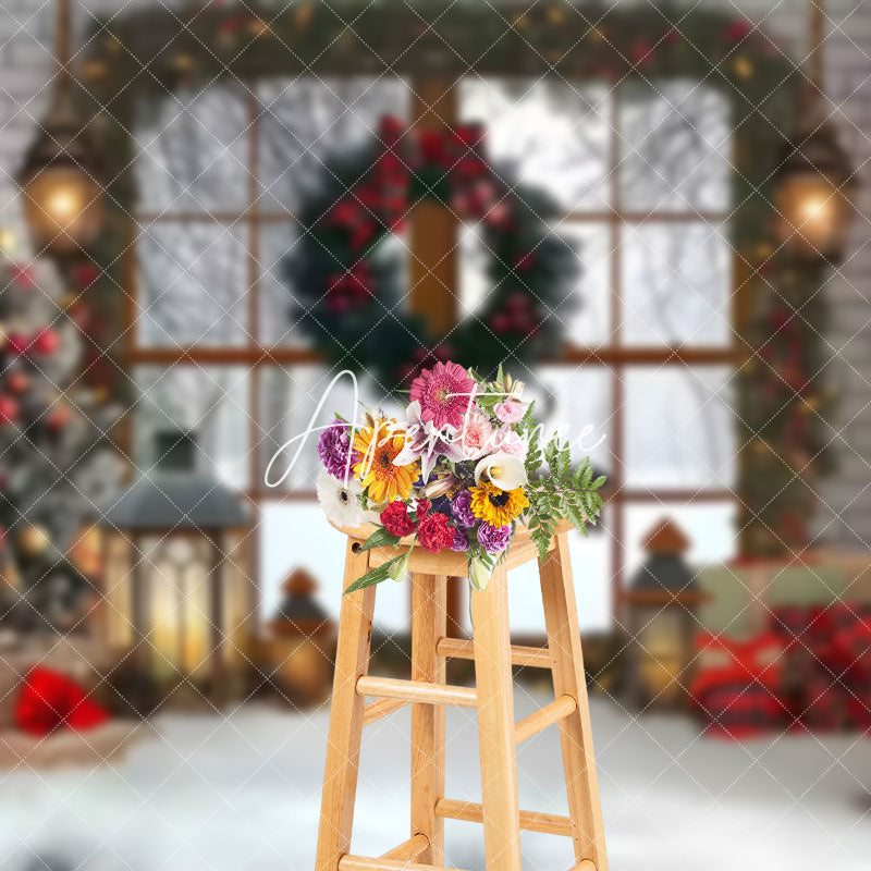 Aperturee - Aperturee White Brick Wall Interior Christmas Photo Backdrop