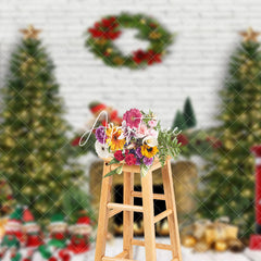 Aperturee - Aperturee White Brick Wall Wreath Doll Tree Christmas Backdrop