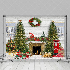 Aperturee - Aperturee White Brick Wall Wreath Doll Tree Christmas Backdrop