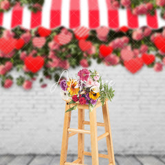 Aperturee - Aperturee White Bricks Greenery Floral Valentines Day Backdrop