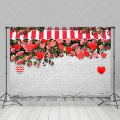 Aperturee - Aperturee White Bricks Greenery Floral Valentines Day Backdrop