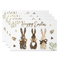 Aperturee - Aperturee White Brown Bunny Plant Easter Set Of 4 Placemats