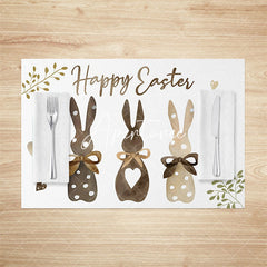 Aperturee - Aperturee White Brown Bunny Plant Easter Set Of 4 Placemats