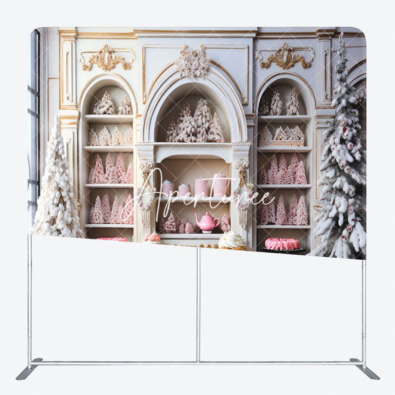 Aperturee - Aperturee White Cabinet Tree Dessert Christmas Square Backdrop