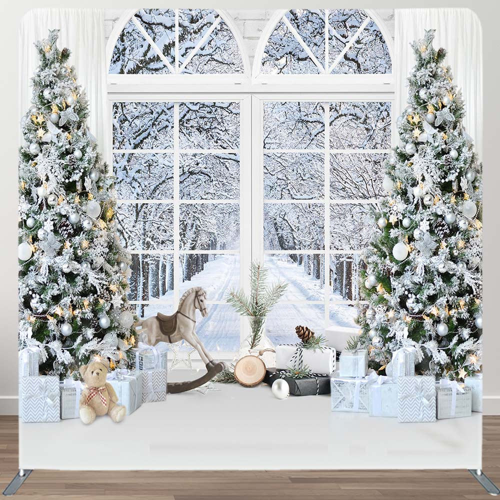 Aperturee - Aperturee White Christmas Trees Window Pillow Cover Backdrop