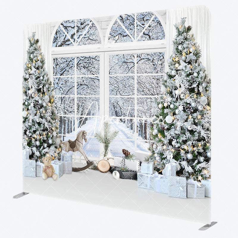 Aperturee - Aperturee White Christmas Trees Window Pillow Cover Backdrop