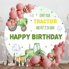 Aperturee - Aperturee White Cloud Green Tractor Round Birthday Backdrop