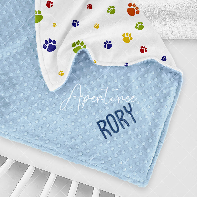 Aperturee - Aperturee White Colorful Cute Paw Print Minky Baby Blanket