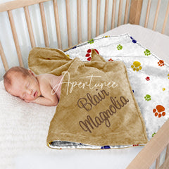 Aperturee - Aperturee White Colorful Cute Paw Print Minky Baby Blanket