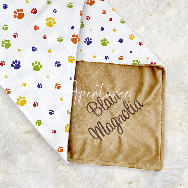 Aperturee - Aperturee White Colorful Cute Paw Print Minky Baby Blanket