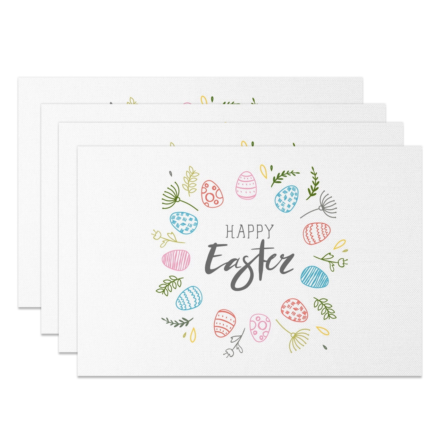 Aperturee - Aperturee White Colorful Eggs Leaves Easter Set Of 4 Placemats