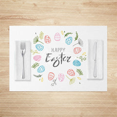 Aperturee - Aperturee White Colorful Eggs Leaves Easter Set Of 4 Placemats