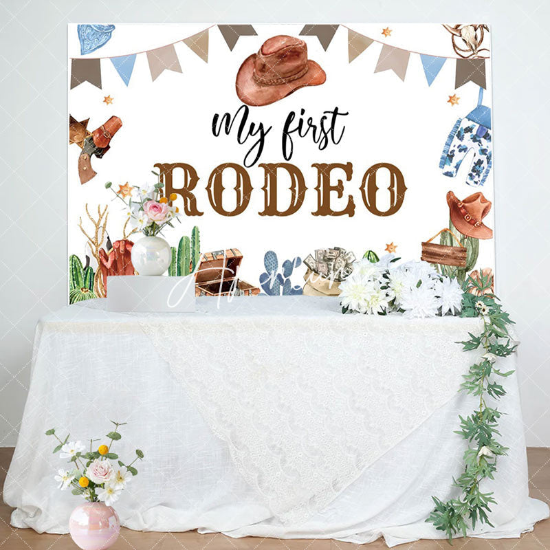 Aperturee - Aperturee White Cowboy My First Rodeo Cowboy Birthday Backdrop