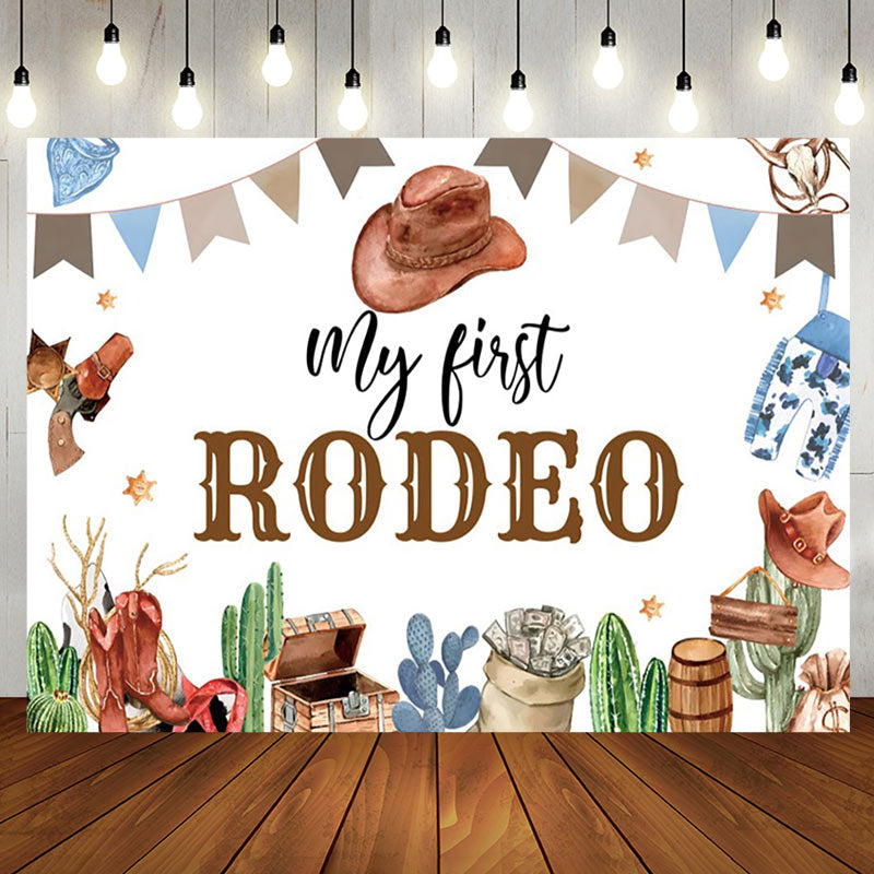 Aperturee - Aperturee White Cowboy My First Rodeo Cowboy Birthday Backdrop