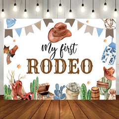 Aperturee - Aperturee White Cowboy My First Rodeo Cowboy Birthday Backdrop