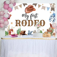 Aperturee - Aperturee White Cowboy My First Rodeo Cowboy Birthday Backdrop