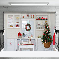 Aperturee - Aperturee White Cupboard Wreath Winter Window Xmas Backdrop