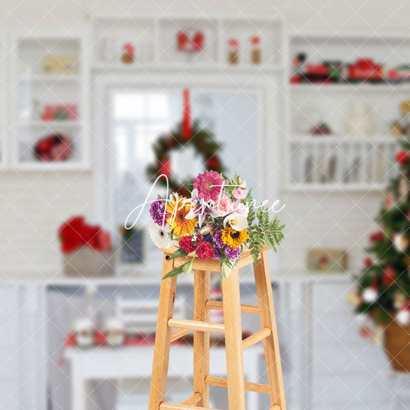 Aperturee - Aperturee White Cupboard Wreath Winter Window Xmas Backdrop