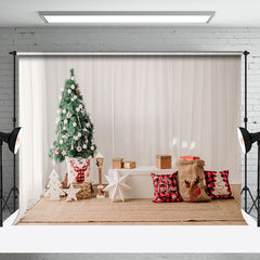 Aperturee - Aperturee White Curtain Trees Tatami Pillow Christmas Backdrop