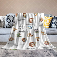 Aperturee - Aperturee White Cute Floral Animals Pattern Text Baby Blanket