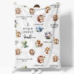 Aperturee - Aperturee White Cute Floral Animals Pattern Text Baby Blanket