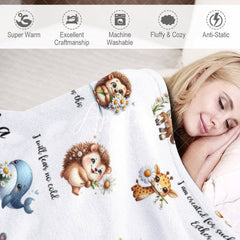 Aperturee - Aperturee White Cute Floral Animals Pattern Text Baby Blanket