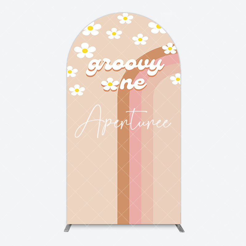 Aperturee - Aperturee White Daisy Floral Rainbow Groovy One Arch Backdrop