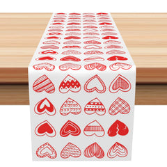 Aperturee - Aperturee White Dense Red Hearts Valentines Day Table Runner