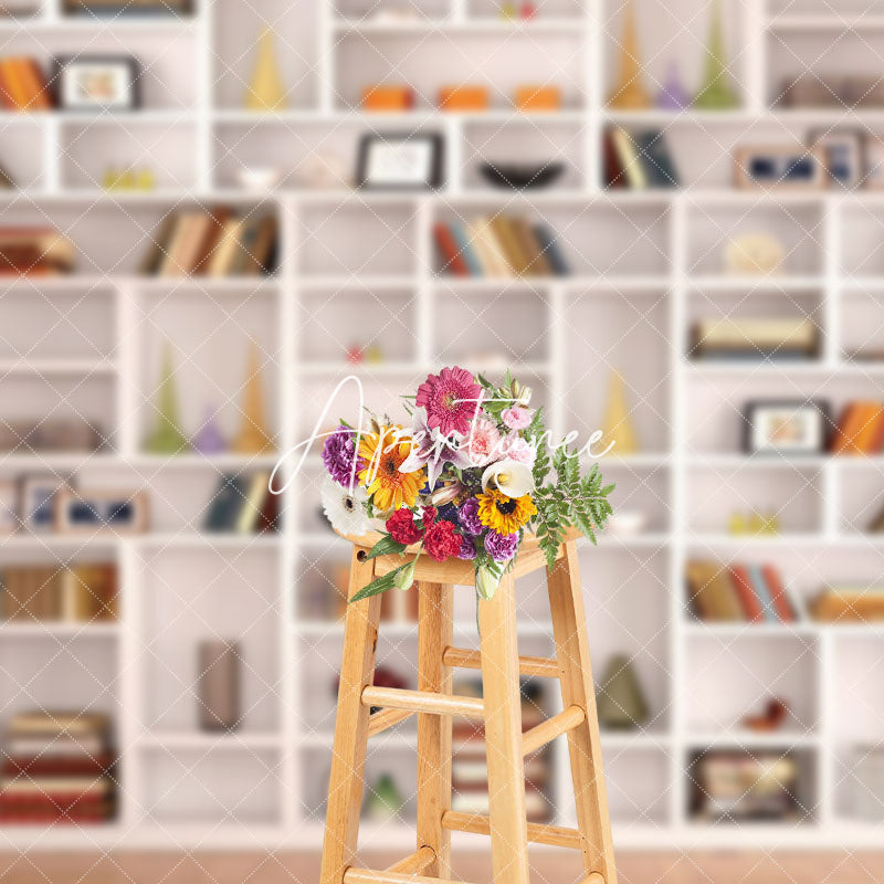 Aperturee - Aperturee White Display Cabinet Books Vase Household Backdrop