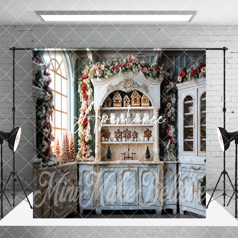 Aperturee - Aperturee White Display Cabinet Christmas Room Set Backdrop