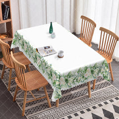 Aperturee - Aperturee White Edge Green Floral Rectangle Tablecloth