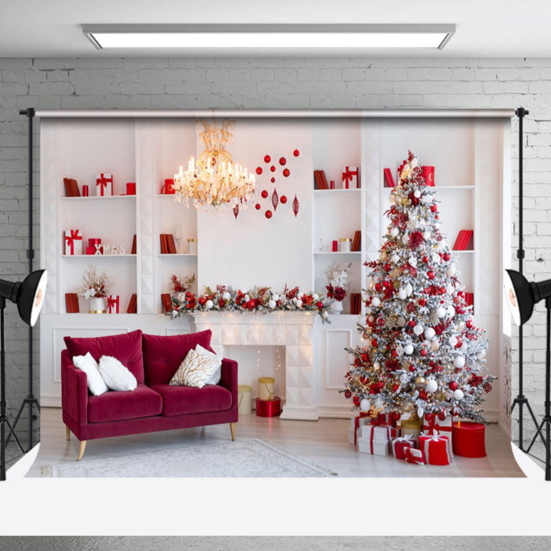 Aperturee - Aperturee White Elegant Closet Fireplace Christmas Backdrop