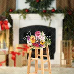 Aperturee - Aperturee White Elegant Fireplace Wreath Christmas Backdrop