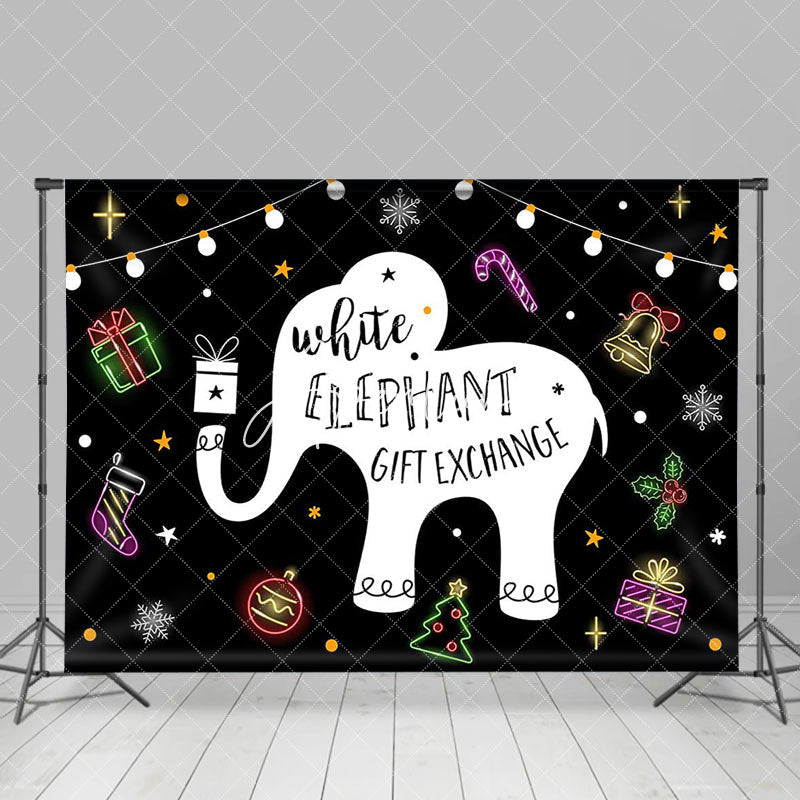 Aperturee - Aperturee White Elephant Gift Exchange Black Christmas Backdrop