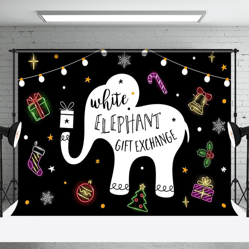 Aperturee - Aperturee White Elephant Gift Exchange Black Christmas Backdrop