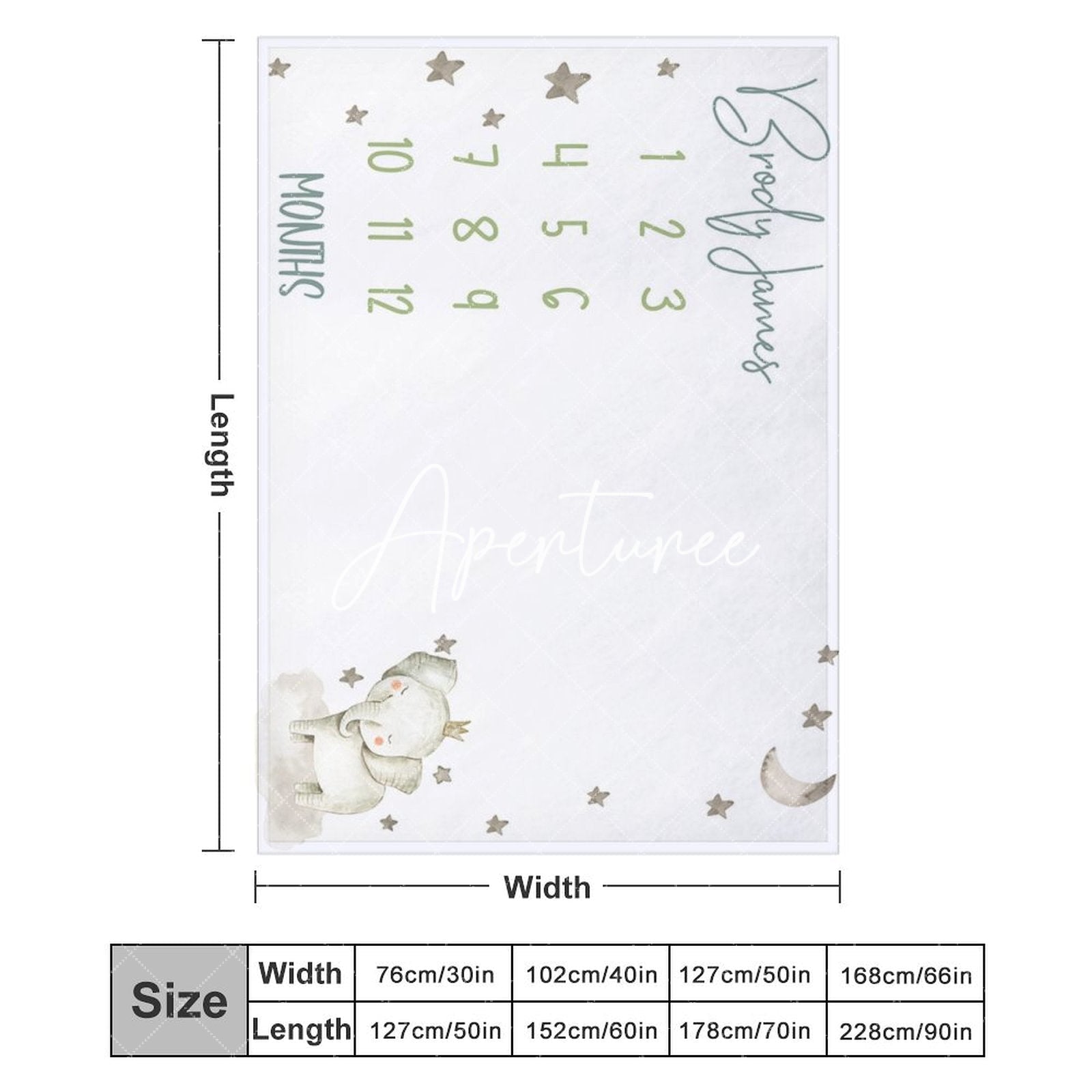 Aperturee - Aperturee White Elephant Night Month Table Custom Name Blanket