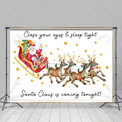 Aperturee - Aperturee White Elk Santa Claus Gold Stars Christmas Backdrop