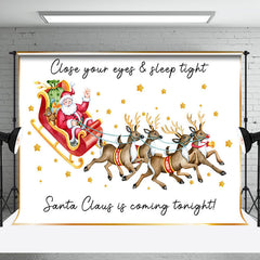 Aperturee - Aperturee White Elk Santa Claus Gold Stars Christmas Backdrop