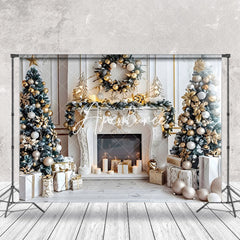 Aperturee - Aperturee White Fireplace Candles Silver Garland Xmas Backdrop