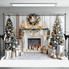 Aperturee - Aperturee White Fireplace Candles Silver Garland Xmas Backdrop