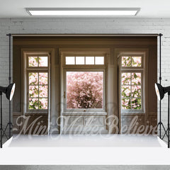 Aperturee - Aperturee White Fireplace Pink Floral Sping Window Room Set