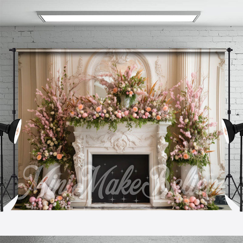 Aperturee - Aperturee White Fireplace Pink Floral Sping Window Room Set