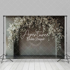 Aperturee - Aperturee White Floral Arch Grey Wall Wedding Photo Backdrop