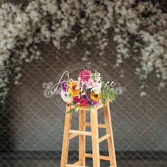 Aperturee - Aperturee White Floral Arch Grey Wall Wedding Photo Backdrop