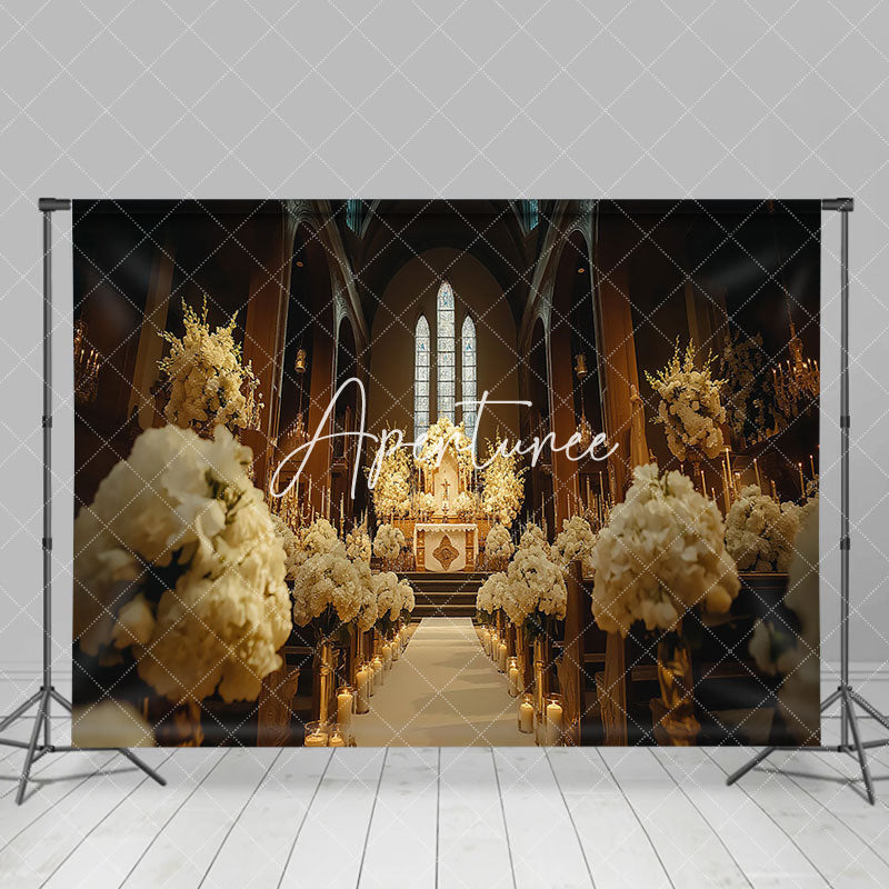 Aperturee - Aperturee White Floral Church Architecture Wedding Backdrop