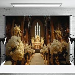 Aperturee - Aperturee White Floral Church Architecture Wedding Backdrop